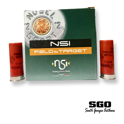 NOBEL SPORT NSI FIELD & TARGET 12 GAUGE 2 3/4'' # 7.5 SHOT 1 1/8 OZ. 1255 FPS 3 1/4 D.E.  250 ROUND CASE