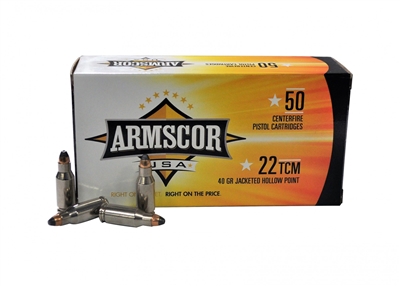 ARMSCOR 22 TCM 40 GR JHP NICKEL CASE 50 ROUND BOX