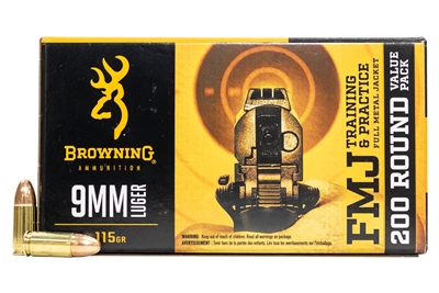 BROWNING 9MM 115GR FMJ BRASS 200 ROUNDS