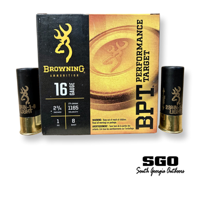 BROWNING BPT PERFORMANCE TARGET 16 GA. 2 3/4'' 1165 FPS 2 3/4 DRAM 1 OZ. #8 SHOT 25 ROUND BOX