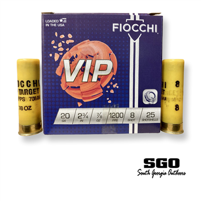 FIOCCHI VIP 20 GA. 2 3/4'' 7/8 OZ. 1200 FPS #8 SHOT 25 ROUND BOX