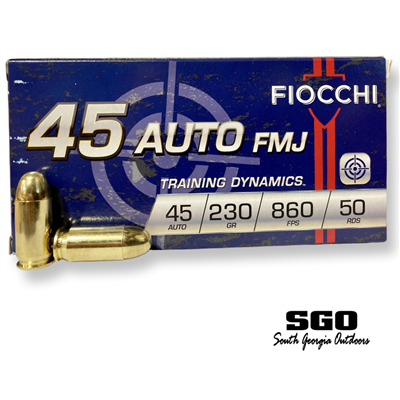 FIOCCHI TRAINING DYNAMICS 45 AUTO 230 GRAIN FMJ 860 FPS 50 ROUND BOX