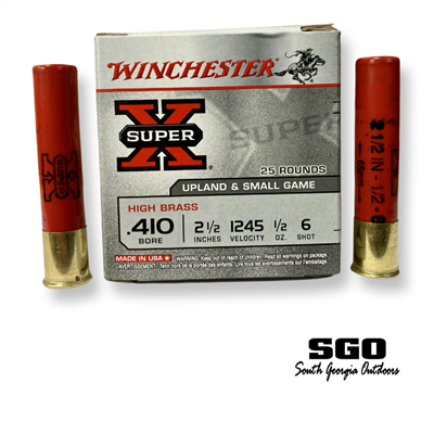 WINCHESTER SUPER-X HIGH BRASS .410 GA. 2 1/2 IN 1245 FPS 1/2 OZ. #6 SHOT 25 ROUND BOX