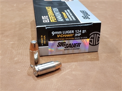 Sig Sauer 9mm Luger 124 gr V-Crown JHP 50 Round Box