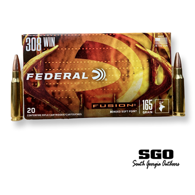 FEDERAL FUSION 308 WIN 165 GR, BONDED SOFT POINT 2700 FPS 20 ROUND BOX