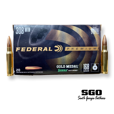 FEDERAL PREMIUM 308 WIN 168 GR. GOLD MEDAL SIERRA MATCHKING 2650 FPS 20 ROUND BOX