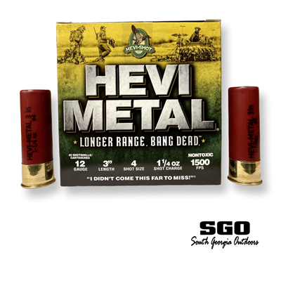 HEVI-SHOT HEVI METAL LONG RANGE WATERFOWL 12 GA. 3'' # 4 NONTOXIC  SHOT 1 1/4 OZ. 1500 FPS 25 ROUND BOX