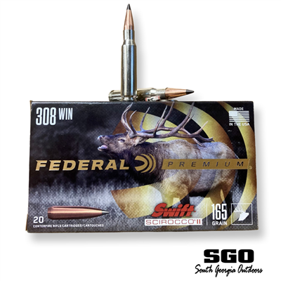 FEDERAL PREMIUM 308 WIN 165 GRAIN SWIFT SCIROCCO II BALLISTIC TIP 20 ROUND BOX