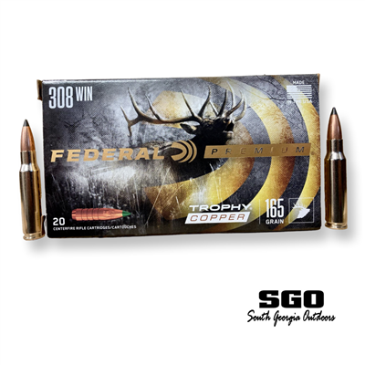 FEDERAL PREMIUM 308 WIN 165 GR. TROPHY COPPER POLYMER-TIPPED 2700 FPS 20 ROUND BOX