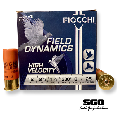 Fiocchi Field Dynamics High Velocity 12 Ga. 2 3/4'' 1 1/4 oz. 1330 FPS #8 Shot 50 CASE PALLET 12,500 ROUNDS