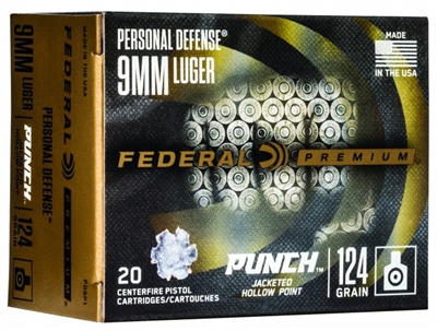 FEDERAL PUNCH 9MM LUGER 124 GR JACKETED HOLLOW POINT 20 RND BOX *NO LIMITS*