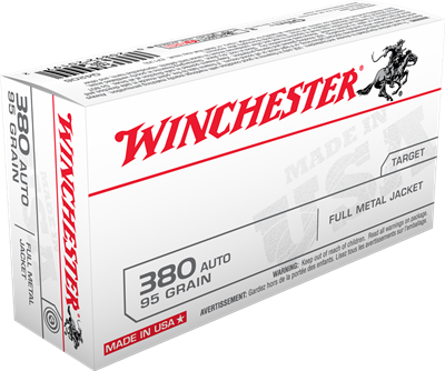 Winchester USA 380 AUTO 95GR FMJ BRASS 50 ROUND CASE