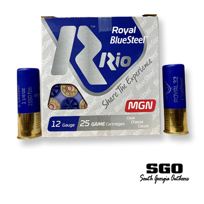 RIO ROYAL BLUESTEEL MGN 12 GA. 3'' 1550 FPS 1 1/8 OZ. # 3 SHOT 250 ROUND CASE