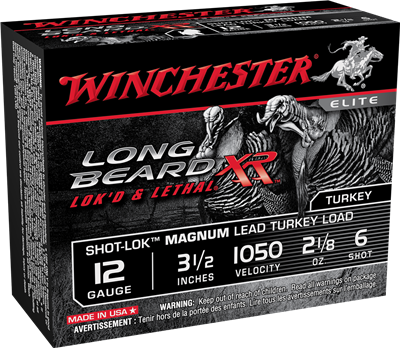 WINCHESTER LONGBEARD XR SHOT-LOK MAGNUM LEAD TURKEY LOAD 12 GA 3 -1/2 IN 1050 FPS 2-1/8 OZ #6 SHOT 10 ROUND BOX