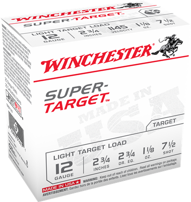 WINCHESTER SUPER TARGET 12 GAUGE 1145 FPS 2-3/4'' 2-3/4 DR 1-1/8OZ 7.5 LEAD SHOT 250 ROUNDS