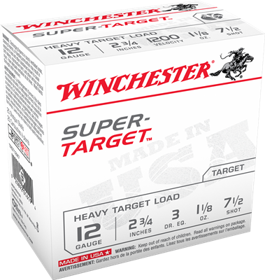 WINCHESTER SUPER TARGET 12 GAUGE 2-3/4'' 3 DRAM 1-1/8OZ 7.5 LEAD SHOT 1200 FPS 250 ROUNDS