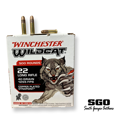 WINCHESTER WILDCAT 22 LR 40 GR. COPPER PLATED DYNAPOINT 1255 FPS 500 ROUND BOX