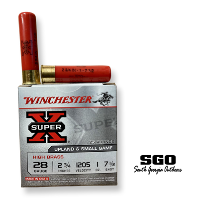 WINCHESTER SUPER X UPLAND GAME & SMALL GAME HIGH BRASS 28 GA. 2 3/4'' 1205 FPS 1 OZ. #7 1/2 SHOT 250 ROUND CASE
