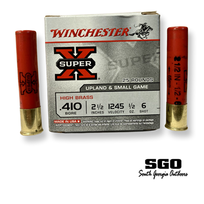 WINCHESTER SUPER-X HIGH BRASS .410 GA. 2 1/2 IN 1245 FPS 1/2 OZ. #6 SHOT 250 ROUND CASE