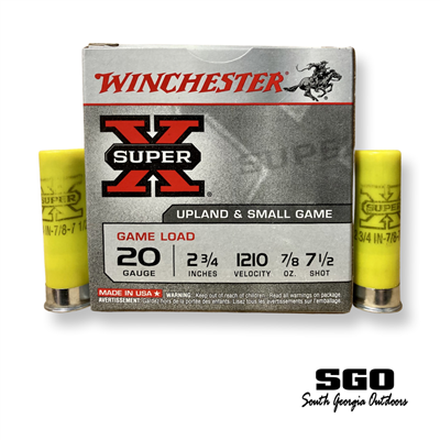 WINCHESTER SUPER-X UPLAND & SMALL GAME 20 GAUGE 2 3/4'' 1210 FPS 7/8 OZ.  #7 1/2 SHOT 250 ROUND CASE