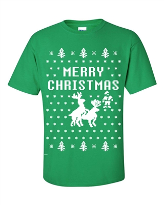Reindeer Humping Christmas Ugly Sweater Men's T-Shirt (B115)