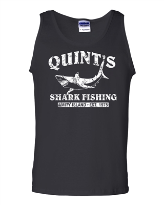 Quint's Shark Fishing - Jaws White Print Men's Tank Top (1206)