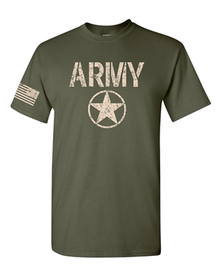 US Army Star with Flag on the Sleeve Men's T-Shirt (1453)