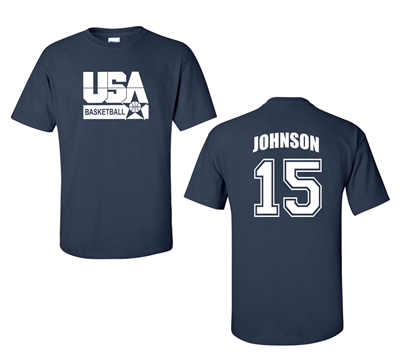 Retro USA Men’s Basketball Johnson # 15 Front & Back Men's T-Shirt (1462)