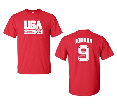 Retro USA Men’s Basketball Jordan # 9 Front & Back Men's T-Shirt (1463)