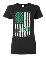 St. Patrick's Day Irish US Flag LADIES T-Shirt (1587)