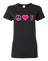 Peace Love Ribbon Breast Cancer Awareness Junior Fit Ladies T-Shirt (1685)