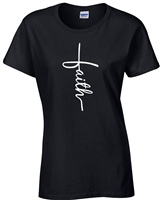 Faith Cross Script Ladies Junior Fit T-Shirt (060)