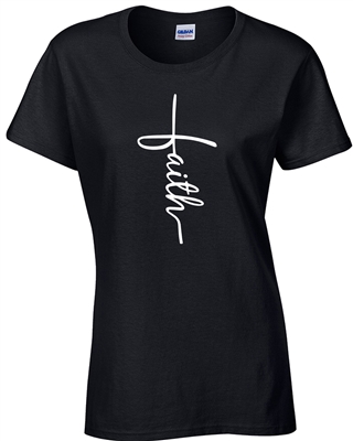 Faith Cross Script Ladies Junior Fit T-Shirt (060)