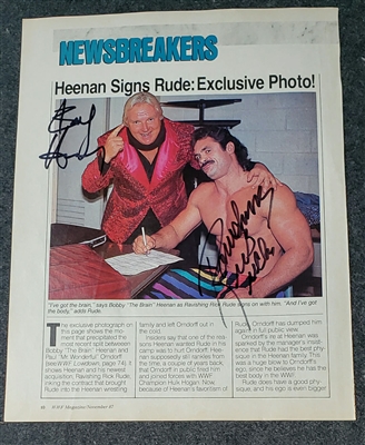 VINTAGE WWF MAGAZINE PAGE signed by RICK RUDE & BOBBY HEENAN