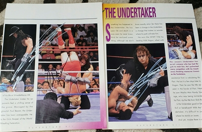 UNDERTAKER & PAUL BEARER signed vintage wwf magazine pages