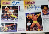 HULK HOGAN & RIC FLAIR  signed vintage wwf magazine pages