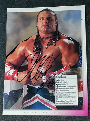 VINTAGE WWF MAGAZINE PAGE signed by BRITISH BULLDOG