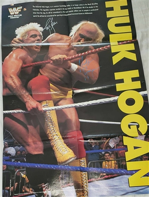 1993 vintage 8 page fold out poster signed by HULK HOGAN & RIC FLAIR