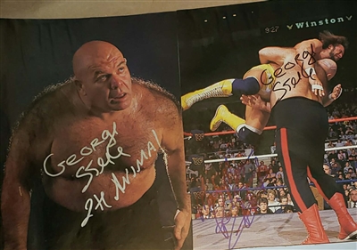 GEORGE THE ANIMAL STEELE & MACHO MAN signed pin-ups