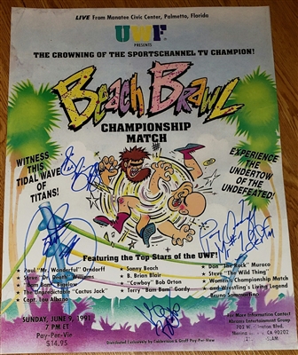 UWF BEACH BRAWL poster signed by 4 legends