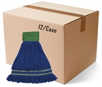 BULK CASE (12/Cs) - MEDIUM   BLUE Industrial Laundry Style ANTIMICROBIAL LOOPED-END Wet Mop--9" BAND