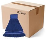 BULK CASE (12/Cs) - X-LARGE   BLUE Industrial Laundry Style ANTIMICROBIAL LOOPED-END Wet Mop--9" BAND