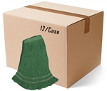 BULK CASE (12/Cs) - MEDIUM  GREEN  Premium Blend ANTIMICROBIAL LOOPED-END Wet Mop--1 1/4" BAND