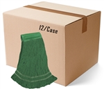 BULK CASE (12/Cs) - MEDIUM  GREEN  Premium Blend ANTIMICROBIAL LOOPED-END Wet Mop--5" BAND