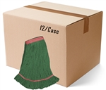 BULK CASE (12/Cs) - LARGE GREEN Premium Blend Economical LOOPED-END Wet Mop--1 1/4" BAND