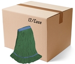 BULK CASE (12/Cs) - X-LARGE GREEN Premium Blend Economical LOOPED-END Wet Mop--1 1/4" BAND