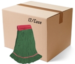 BULK CASE (12/Cs) - LARGE GREEN Premium Blend Economical LOOPED-END Wet Mop--5" BAND