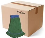 BULK CASE (12/Cs) - X-LARGE GREEN Premium Blend Economical LOOPED-END Wet Mop--5" BAND