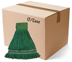 BULK CASE (12/Cs) - MEDIUM GREEN Industrial Laundry Style ANTIMICROBIAL LOOPED-END Wet Mop--9" BAND