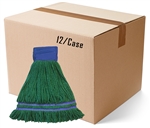BULK CASE (12/Cs) - X-LARGE GREEN Industrial Laundry Style ANTIMICROBIAL LOOPED-END Wet Mop--9" BAND